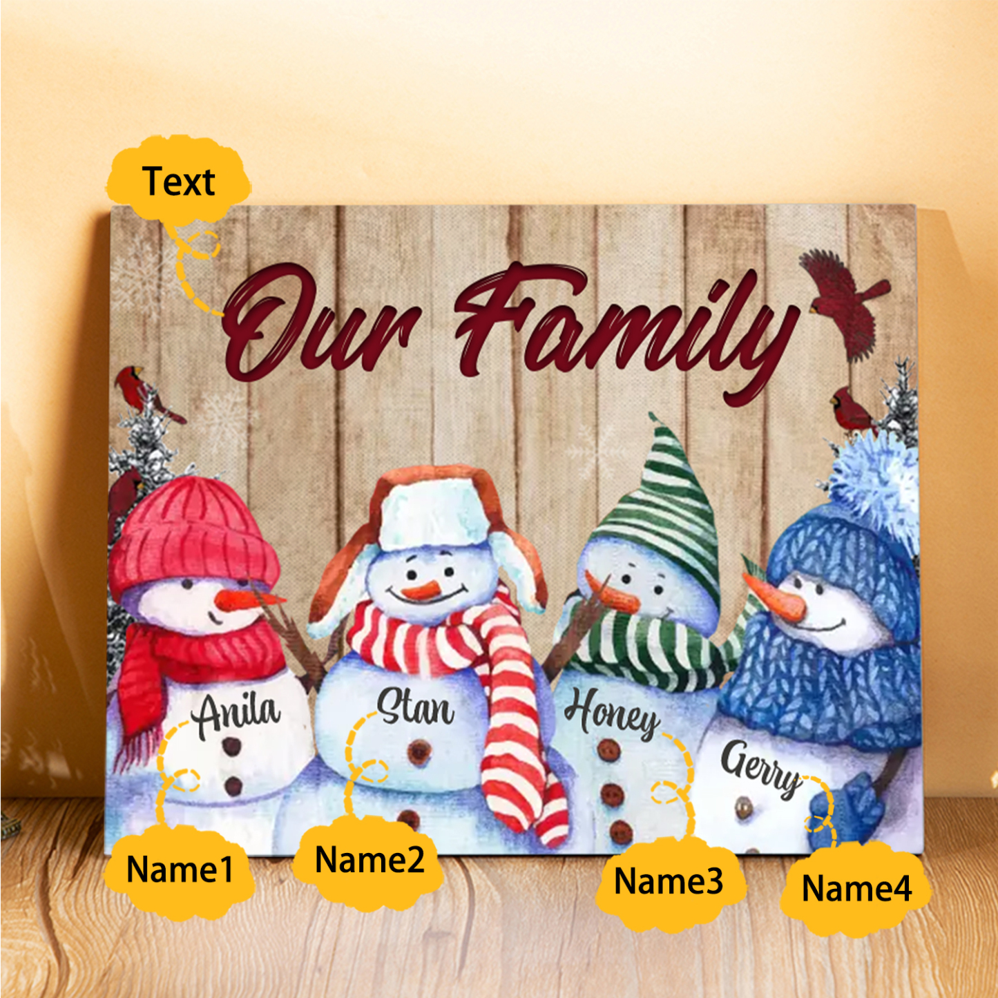 Personalised Christmas Snowman Family Wood Plaque Customizable Wood Frame with 1-8 Names-Jessemade AU