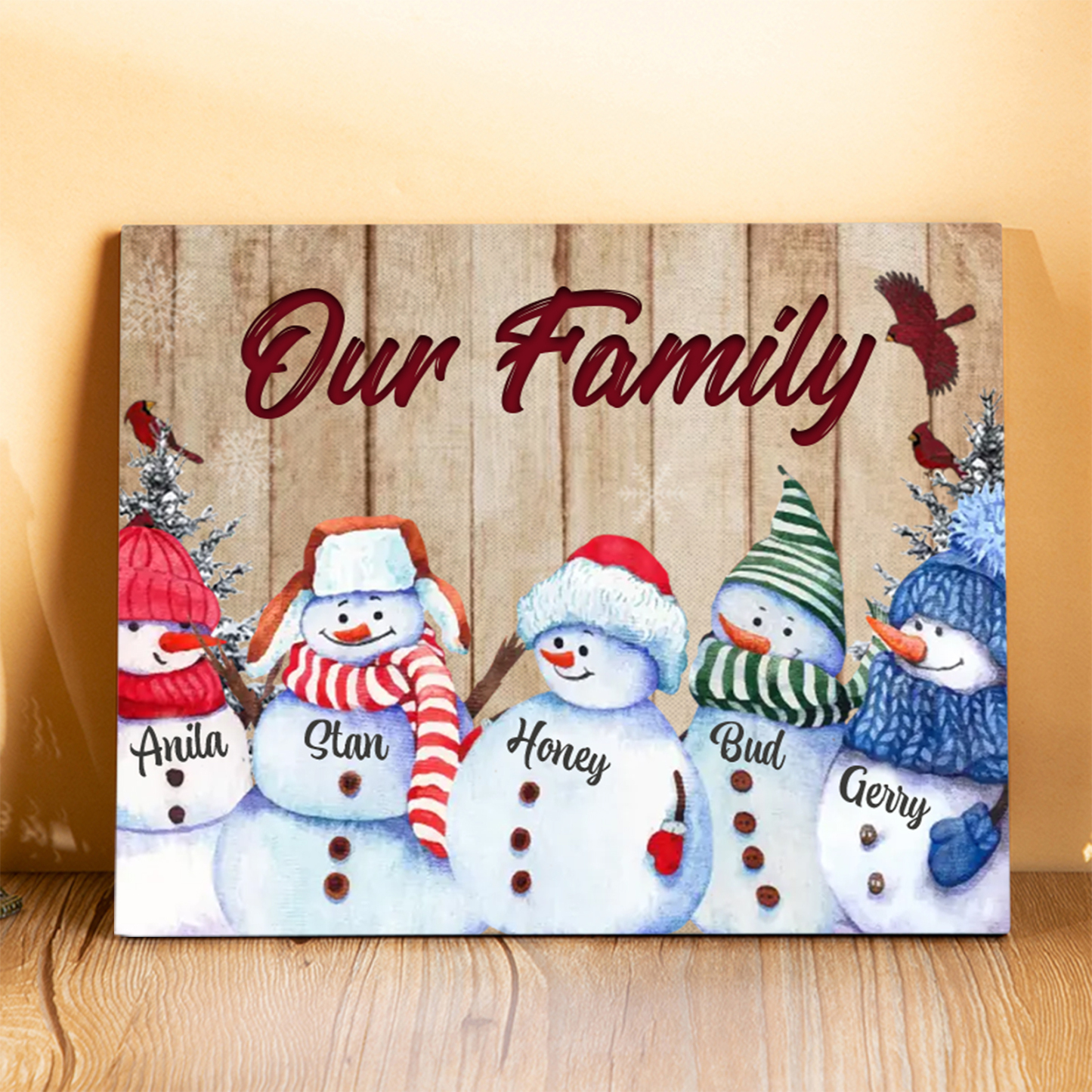 Personalised Christmas Snowman Family Wood Plaque Customizable Wood Frame with 1-8 Names-Jessemade AU