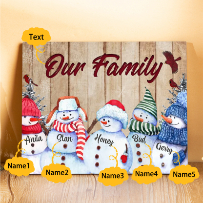 Personalised Christmas Snowman Family Wood Plaque Customizable Wood Frame with 1-8 Names-Jessemade AU