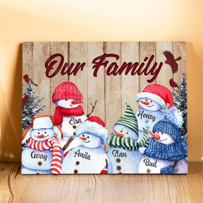 Personalised Christmas Snowman Family Wood Plaque Customizable Wood Frame with 1-8 Names-Jessemade AU
