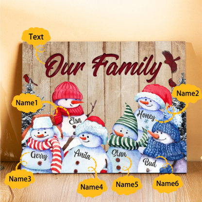 Personalised Christmas Snowman Family Wood Plaque Customizable Wood Frame with 1-8 Names-Jessemade AU