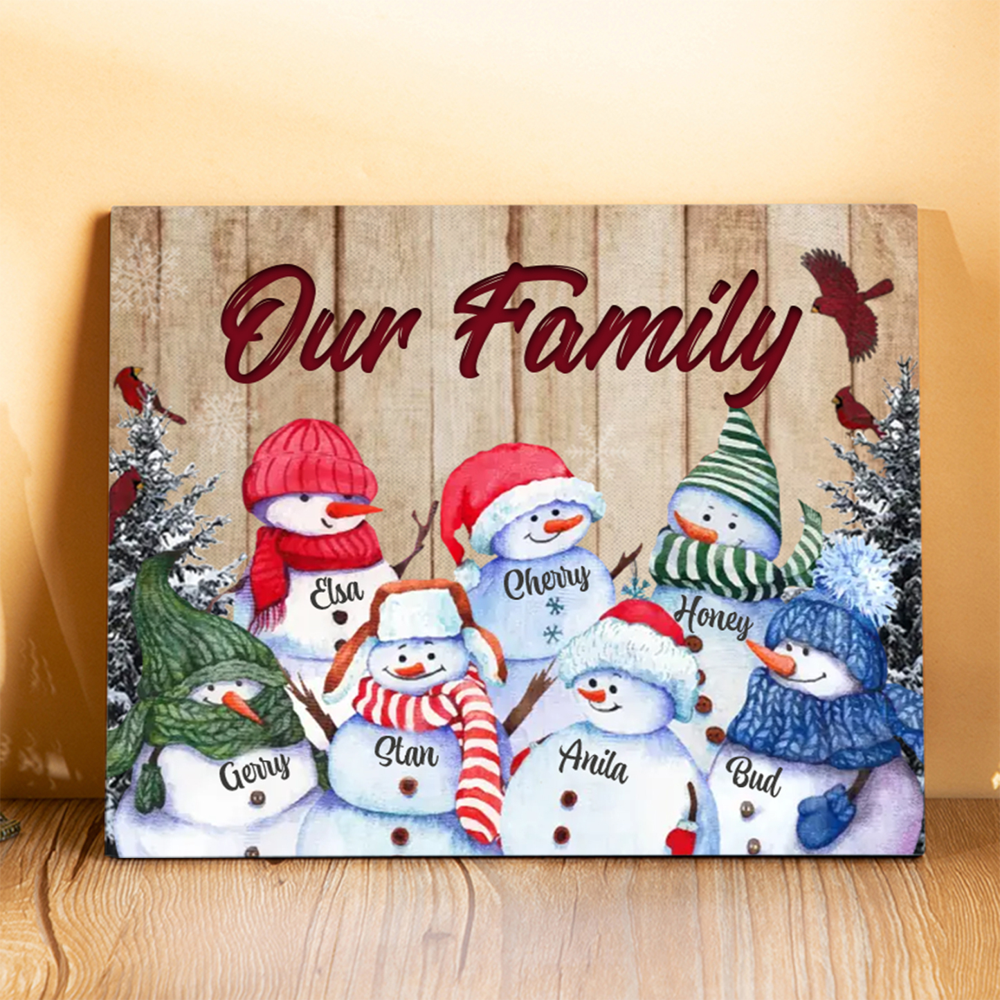 Personalised Christmas Snowman Family Wood Plaque Customizable Wood Frame with 1-8 Names-Jessemade AU