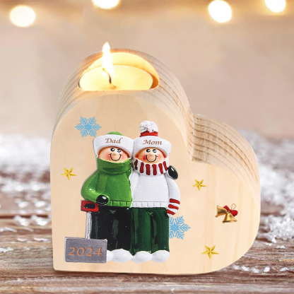 Personalised Heart Wooden Candle Holder Snow Shoveling Family Custom with 2-8 Names Christmas Gift-Jessemade AU