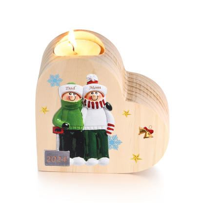 Personalised Heart Wooden Candle Holder Snow Shoveling Family Custom with 2-8 Names Christmas Gift-Jessemade AU