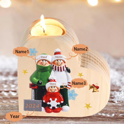 Personalised Heart Wooden Candle Holder Snow Shoveling Family Custom with 2-8 Names Christmas Gift-Jessemade AU