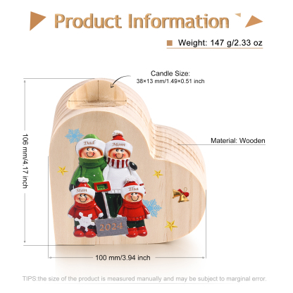 Personalised Heart Wooden Candle Holder Snow Shoveling Family Custom with 2-8 Names Christmas Gift-Jessemade AU