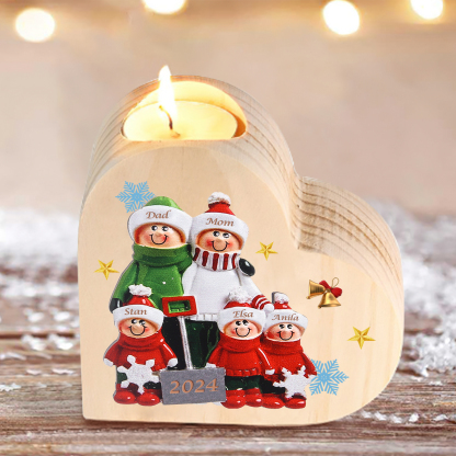 Personalised Heart Wooden Candle Holder Snow Shoveling Family Custom with 2-8 Names Christmas Gift-Jessemade AU