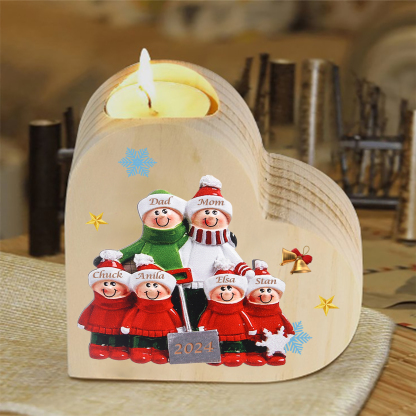Personalised Heart Wooden Candle Holder Snow Shoveling Family Custom with 2-8 Names Christmas Gift-Jessemade AU