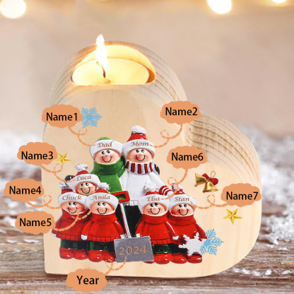 Personalised Heart Wooden Candle Holder Snow Shoveling Family Custom with 2-8 Names Christmas Gift-Jessemade AU