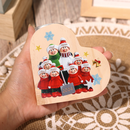 Personalised Heart Wooden Candle Holder Snow Shoveling Family Custom with 2-8 Names Christmas Gift-Jessemade AU