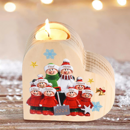 Personalised Heart Wooden Candle Holder Snow Shoveling Family Custom with 2-8 Names Christmas Gift-Jessemade AU