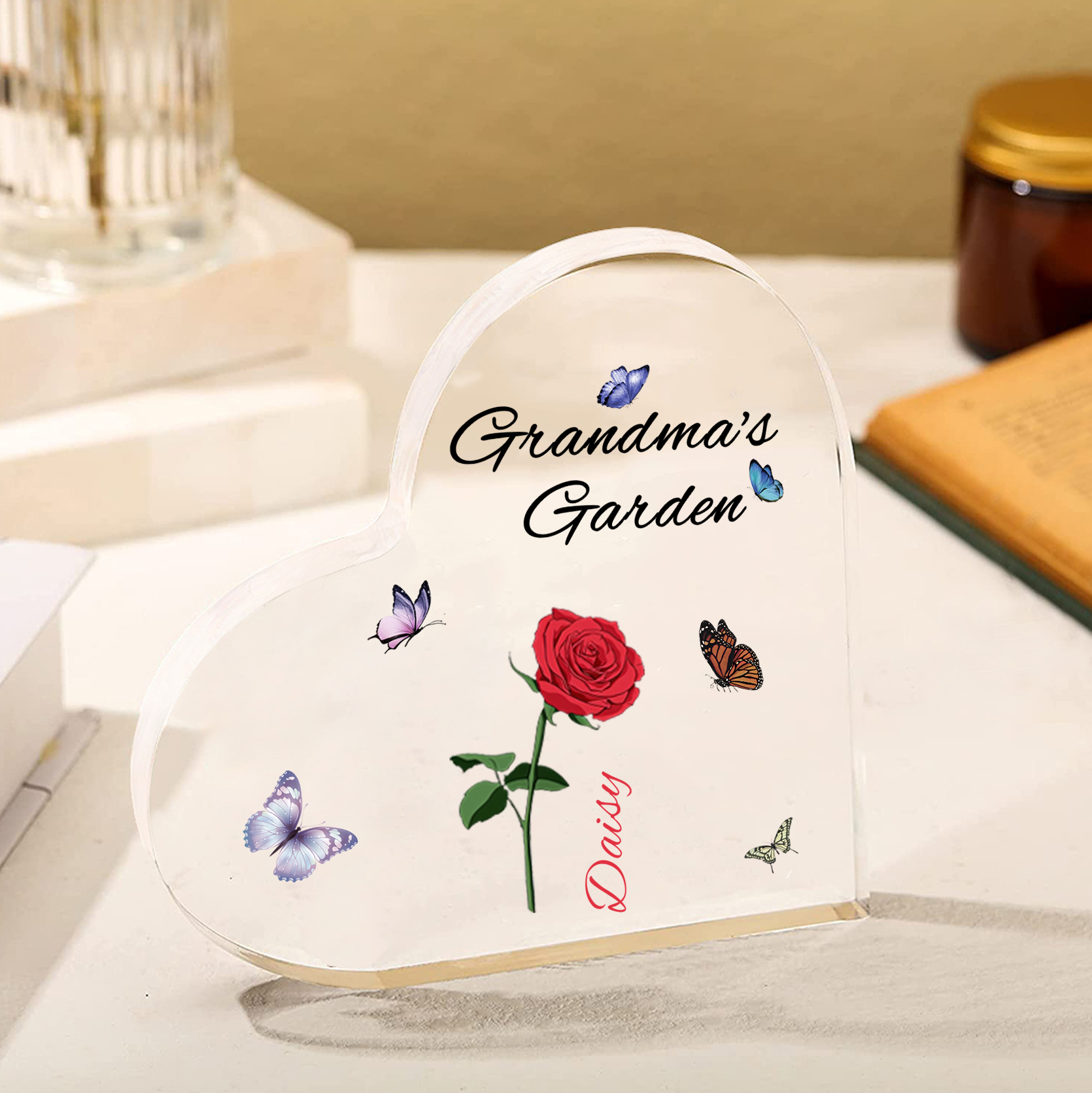 Grandma's Garden Personalised Heart Acrylic Plaque with Custom 1-8 Birth Flowers and Names Family Gift-Jessemade AU