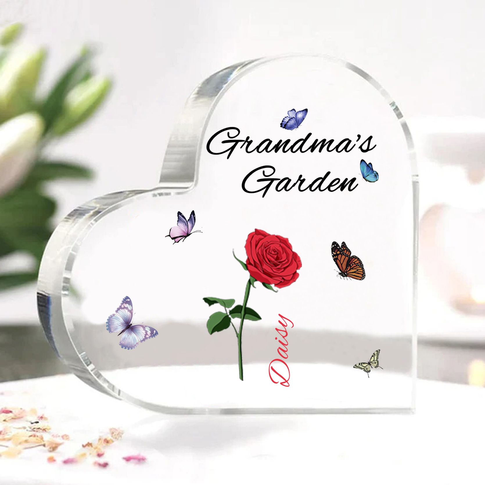 Grandma's Garden Personalised Heart Acrylic Plaque with Custom 1-8 Birth Flowers and Names Family Gift-Jessemade AU