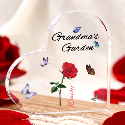 Grandma's Garden Personalised Heart Acrylic Plaque with Custom 1-8 Birth Flowers and Names Family Gift-Jessemade AU