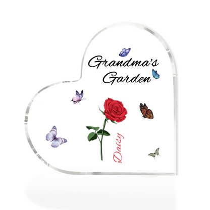 Grandma's Garden Personalised Heart Acrylic Plaque with Custom 1-8 Birth Flowers and Names Family Gift-Jessemade AU