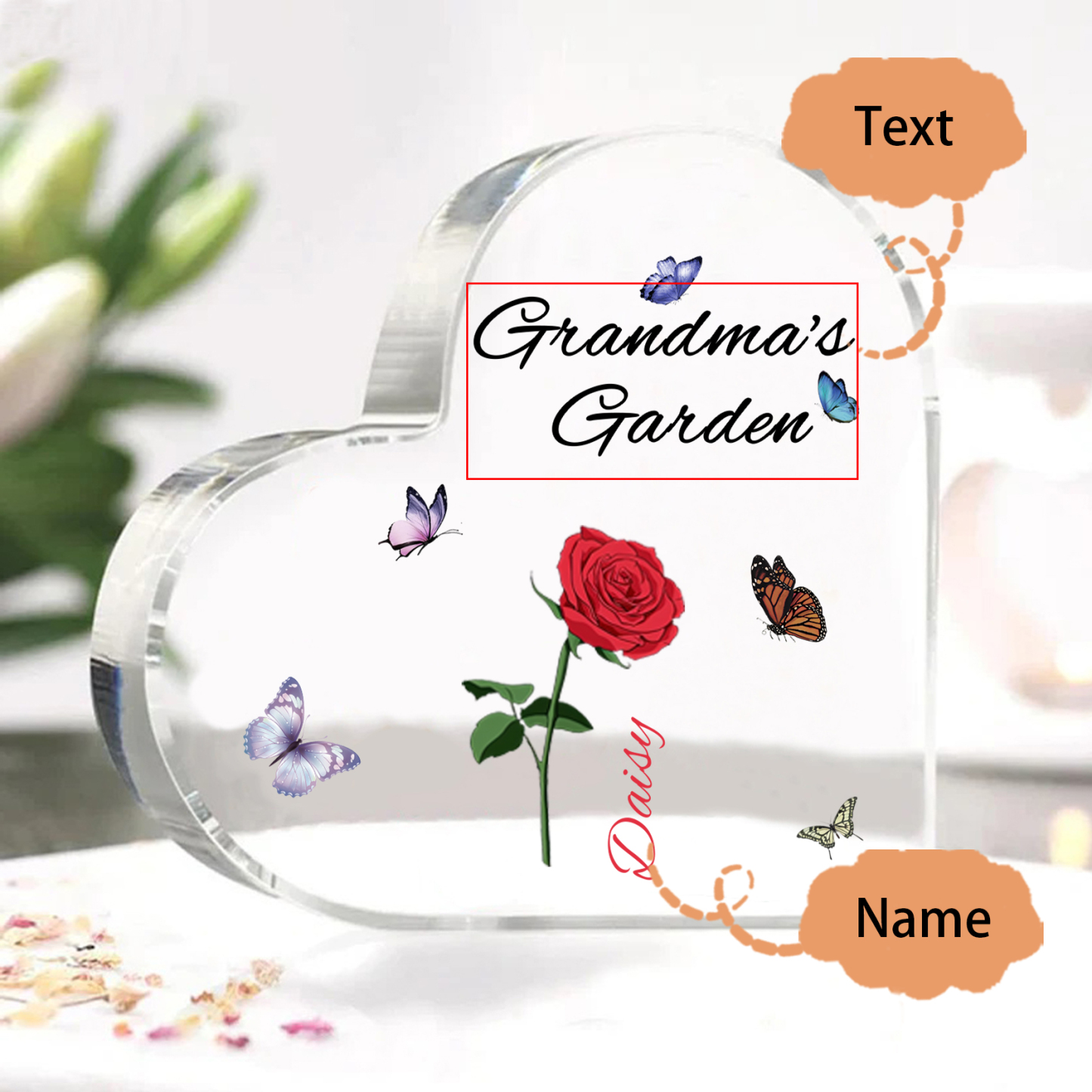 Grandma's Garden Personalised Heart Acrylic Plaque with Custom 1-8 Birth Flowers and Names Family Gift-Jessemade AU