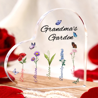 Grandma's Garden Personalised Heart Acrylic Plaque with Custom 1-8 Birth Flowers and Names Family Gift-Jessemade AU