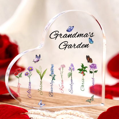 Grandma's Garden Personalised Heart Acrylic Plaque with Custom 1-8 Birth Flowers and Names Family Gift-Jessemade AU