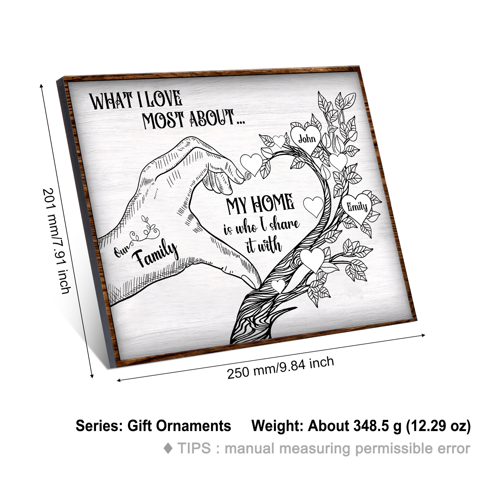 Personalised Family Tree Wood Plaque Custom with 2-7 Heart Names Wood Frame Family Gift-Jessemade AU