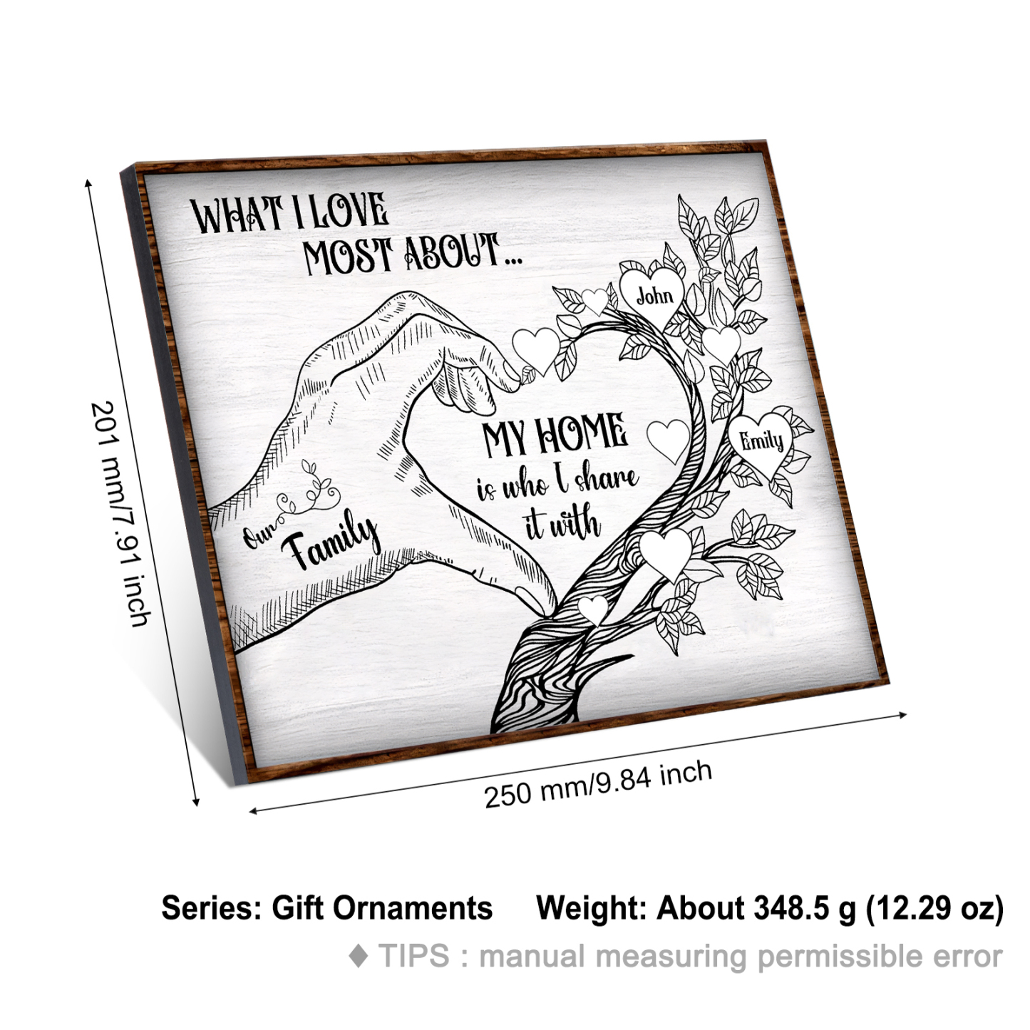 Personalised Family Tree Wood Plaque Custom with 2-7 Heart Names Wood Frame Family Gift-Jessemade AU