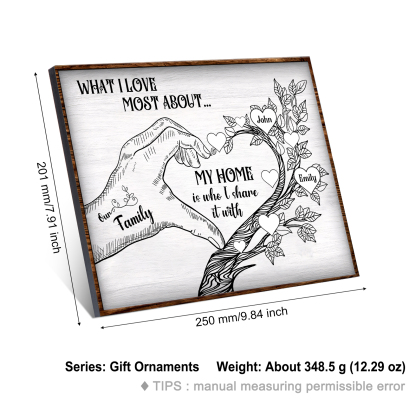 Personalised Family Tree Wood Plaque Custom with 2-7 Heart Names Wood Frame Family Gift-Jessemade AU