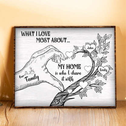 Personalised Family Tree Wood Plaque Custom with 2-7 Heart Names Wood Frame Family Gift-Jessemade AU