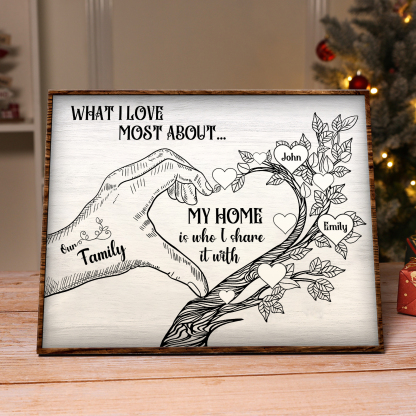 Personalised Family Tree Wood Plaque Custom with 2-7 Heart Names Wood Frame Family Gift-Jessemade AU