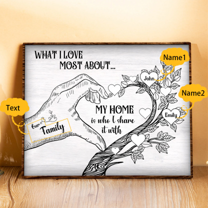 Personalised Family Tree Wood Plaque Custom with 2-7 Heart Names Wood Frame Family Gift-Jessemade AU