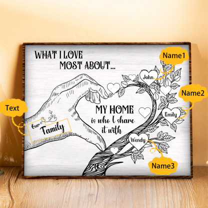 Personalised Family Tree Wood Plaque Custom with 2-7 Heart Names Wood Frame Family Gift-Jessemade AU
