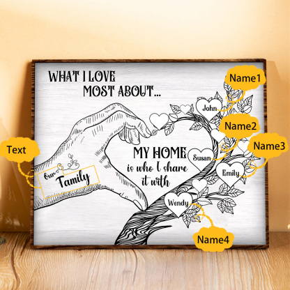 Personalised Family Tree Wood Plaque Custom with 2-7 Heart Names Wood Frame Family Gift-Jessemade AU