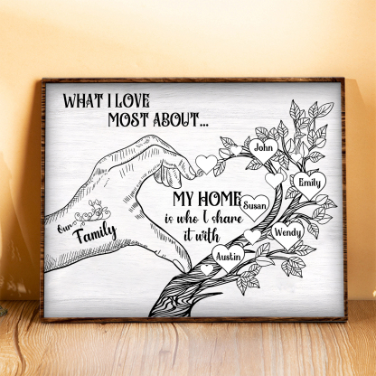 Personalised Family Tree Wood Plaque Custom with 2-7 Heart Names Wood Frame Family Gift-Jessemade AU