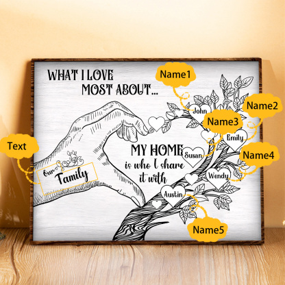 Personalised Family Tree Wood Plaque Custom with 2-7 Heart Names Wood Frame Family Gift-Jessemade AU