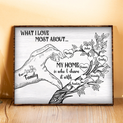 Personalised Family Tree Wood Plaque Custom with 2-7 Heart Names Wood Frame Family Gift-Jessemade AU