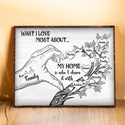 Personalised Family Tree Wood Plaque Custom with 2-7 Heart Names Wood Frame Family Gift-Jessemade AU