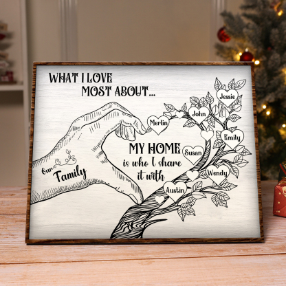 Personalised Family Tree Wood Plaque Custom with 2-7 Heart Names Wood Frame Family Gift-Jessemade AU
