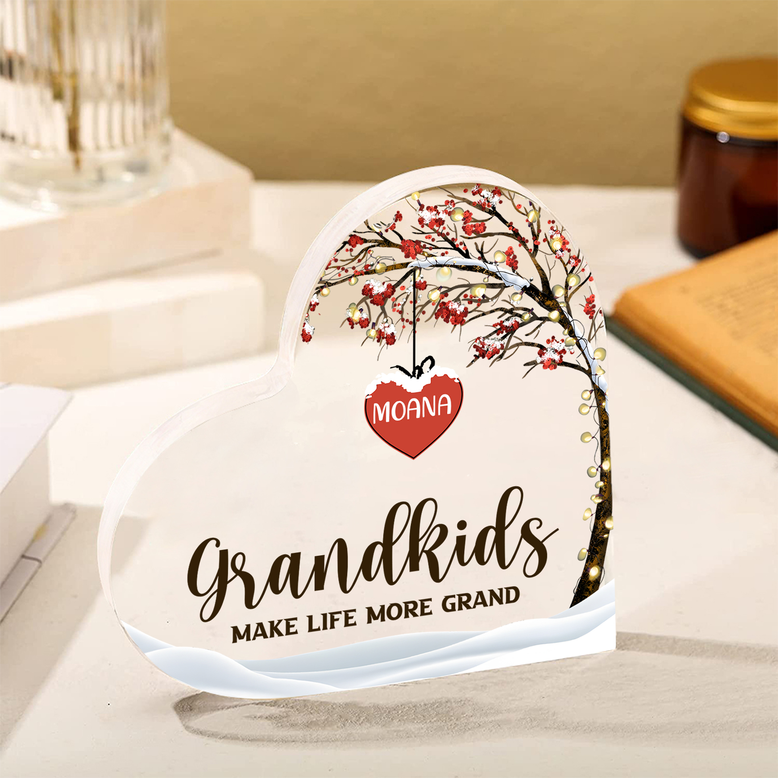 Family Tree Personalised Heart Acrylic Plaque with Custom 1-12 Names Sentimental Gift for Grandparents-Jessemade AU