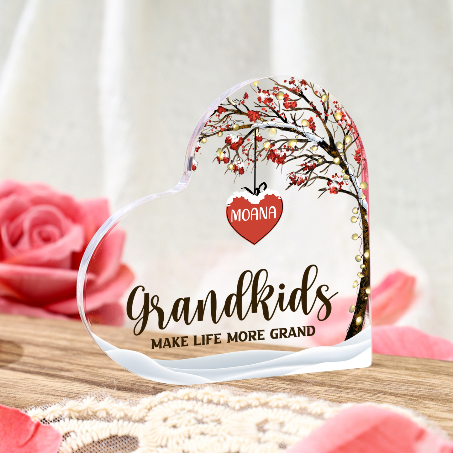 Family Tree Personalised Heart Acrylic Plaque with Custom 1-12 Names Sentimental Gift for Grandparents-Jessemade AU