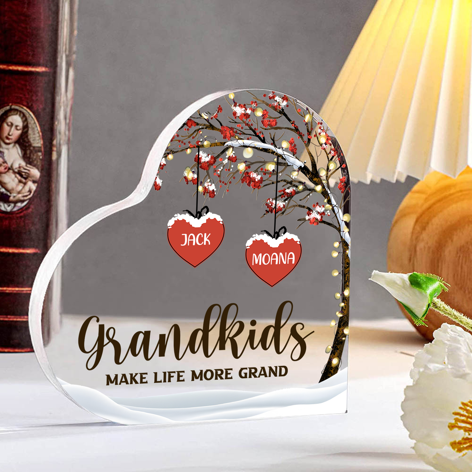 Family Tree Personalised Heart Acrylic Plaque with Custom 1-12 Names Sentimental Gift for Grandparents-Jessemade AU