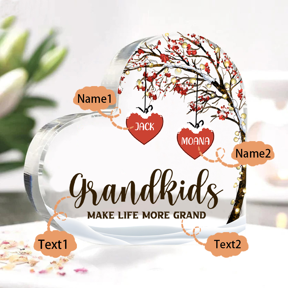 Family Tree Personalised Heart Acrylic Plaque with Custom 1-12 Names Sentimental Gift for Grandparents-Jessemade AU