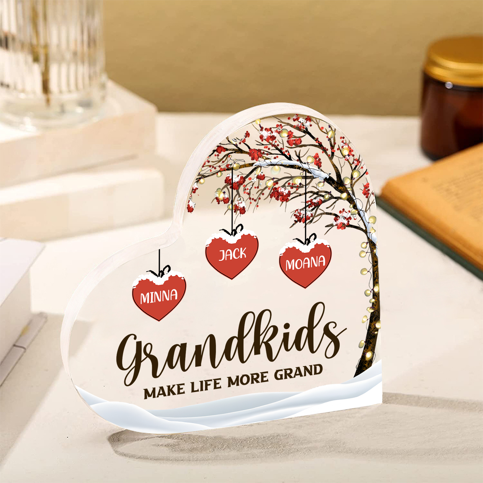 Family Tree Personalised Heart Acrylic Plaque with Custom 1-12 Names Sentimental Gift for Grandparents-Jessemade AU