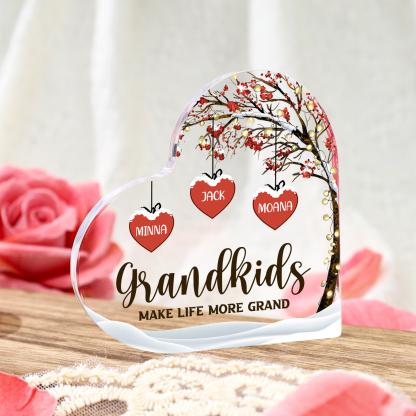 Family Tree Personalised Heart Acrylic Plaque with Custom 1-12 Names Sentimental Gift for Grandparents-Jessemade AU