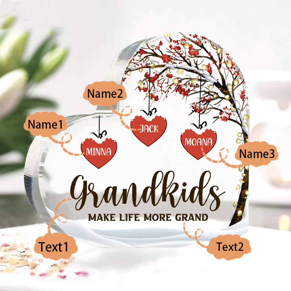 Family Tree Personalised Heart Acrylic Plaque with Custom 1-12 Names Sentimental Gift for Grandparents-Jessemade AU