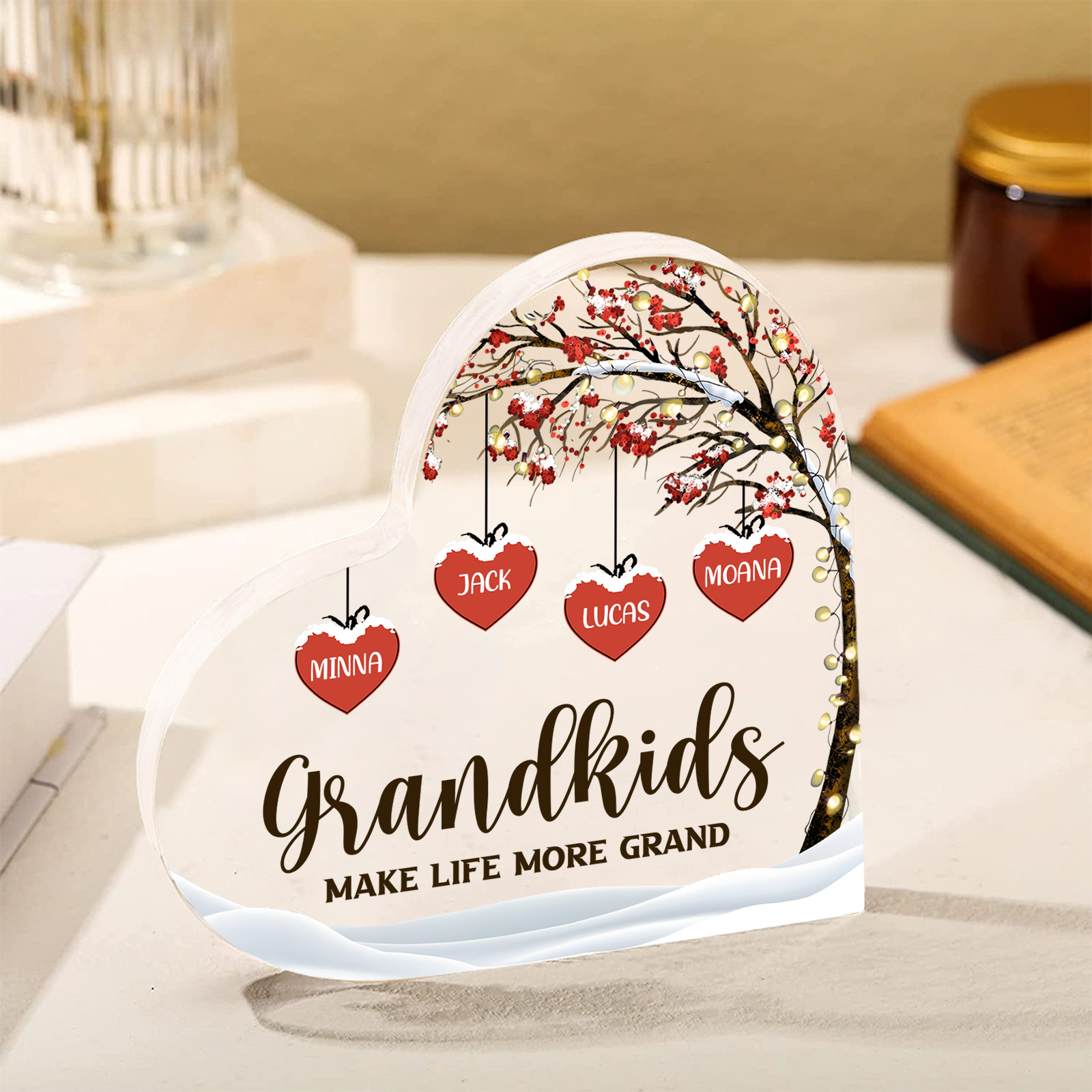 Family Tree Personalised Heart Acrylic Plaque with Custom 1-12 Names Sentimental Gift for Grandparents-Jessemade AU