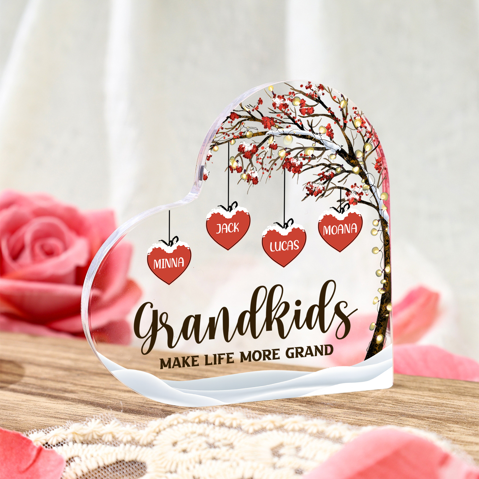 Family Tree Personalised Heart Acrylic Plaque with Custom 1-12 Names Sentimental Gift for Grandparents-Jessemade AU