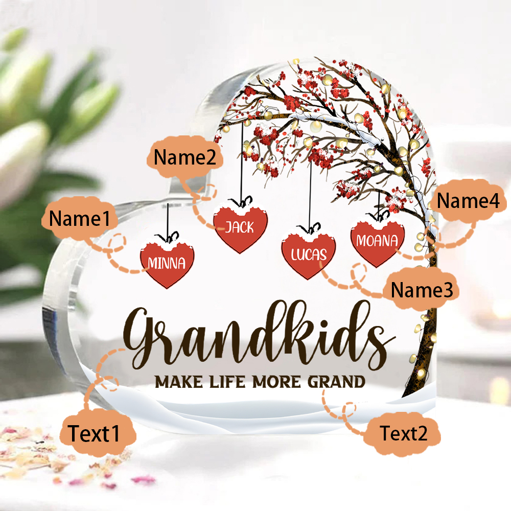Family Tree Personalised Heart Acrylic Plaque with Custom 1-12 Names Sentimental Gift for Grandparents-Jessemade AU