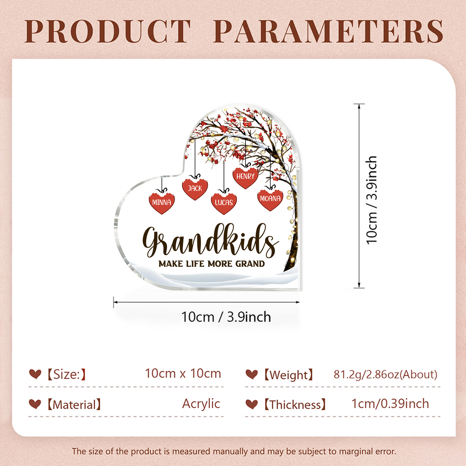 Family Tree Personalised Heart Acrylic Plaque with Custom 1-12 Names Sentimental Gift for Grandparents-Jessemade AU