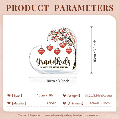Family Tree Personalised Heart Acrylic Plaque with Custom 1-12 Names Sentimental Gift for Grandparents-Jessemade AU