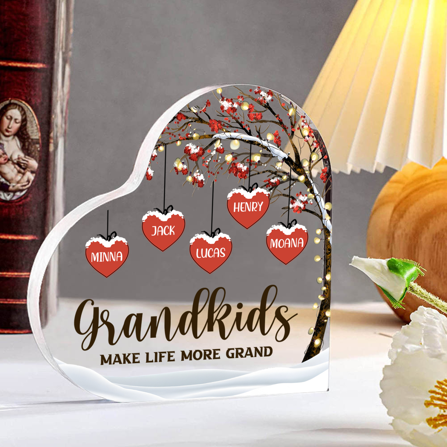 Family Tree Personalised Heart Acrylic Plaque with Custom 1-12 Names Sentimental Gift for Grandparents-Jessemade AU