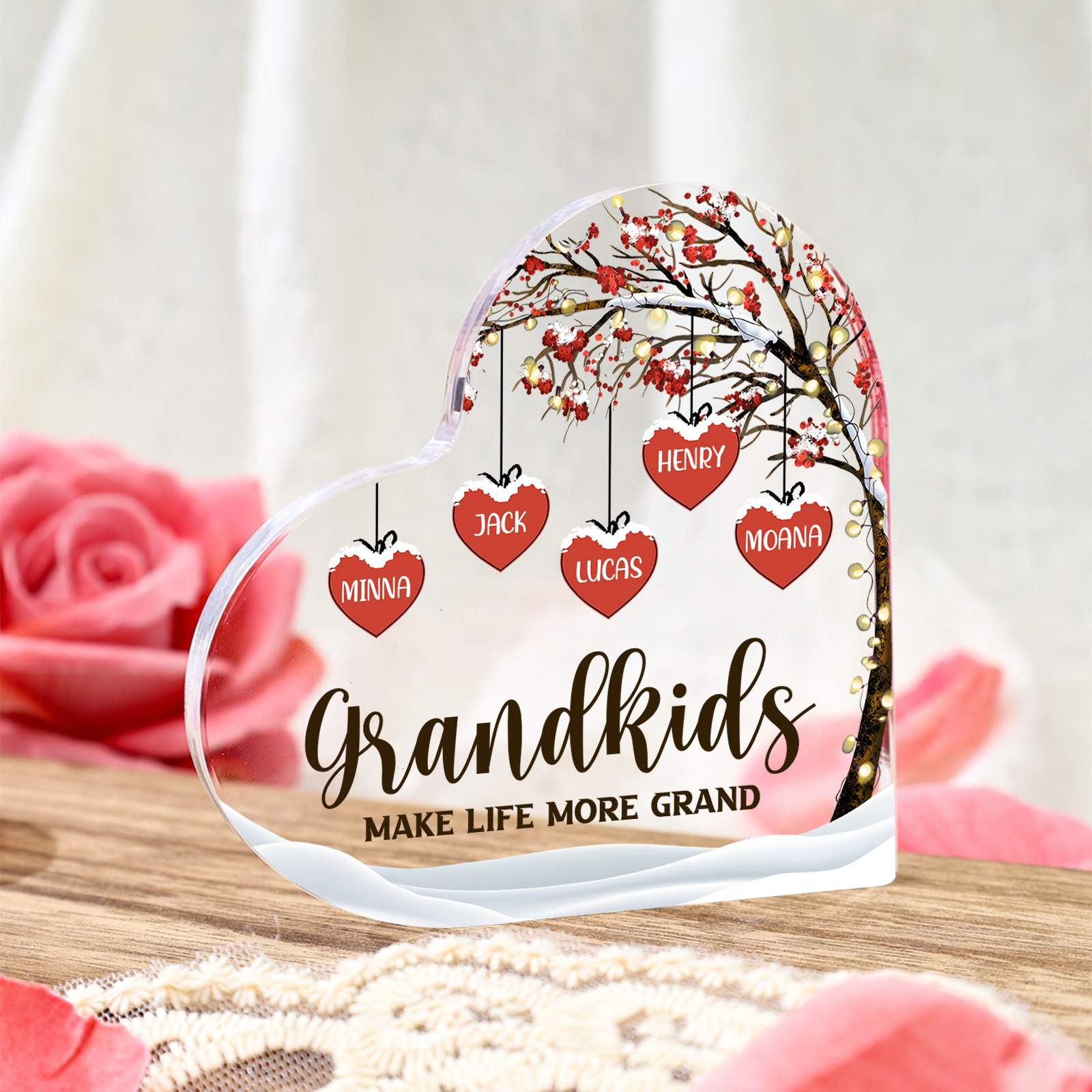 Family Tree Personalised Heart Acrylic Plaque with Custom 1-12 Names Sentimental Gift for Grandparents-Jessemade AU