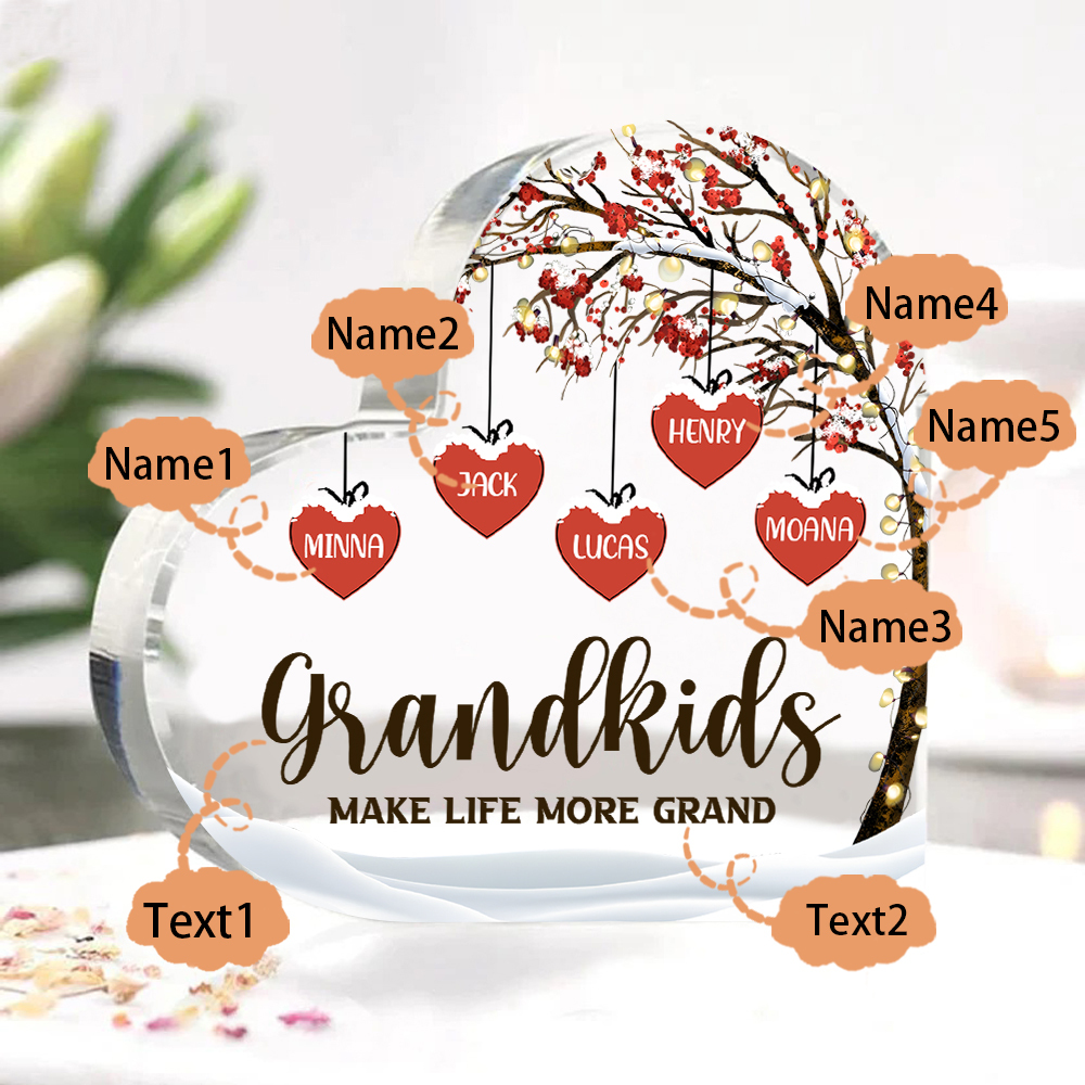 Family Tree Personalised Heart Acrylic Plaque with Custom 1-12 Names Sentimental Gift for Grandparents-Jessemade AU